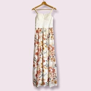 Lily Rose Floral maxi chiffon flowy dress Large orange peach